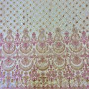 Heavy Sequin & Thread Embroidery on Pink Net Fabric