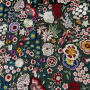 Heavy Floral Thread Embroidery on Bottle Green Georgette Fabric