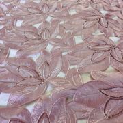 pink cotton fabric | cotton fabric | Cut work Leaf Design Imported fabric with Thread & Sequin Embroidery on Pink Cotton Fabric