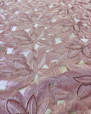 Cut work Leaf Design Imported fabric with Thread & Sequin Embroidery on Pink Cotton Fabric