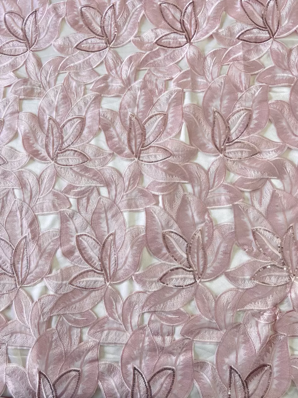 Cut work Leaf Design Imported fabric with Thread & Sequin Embroidery on Pink Cotton Fabric