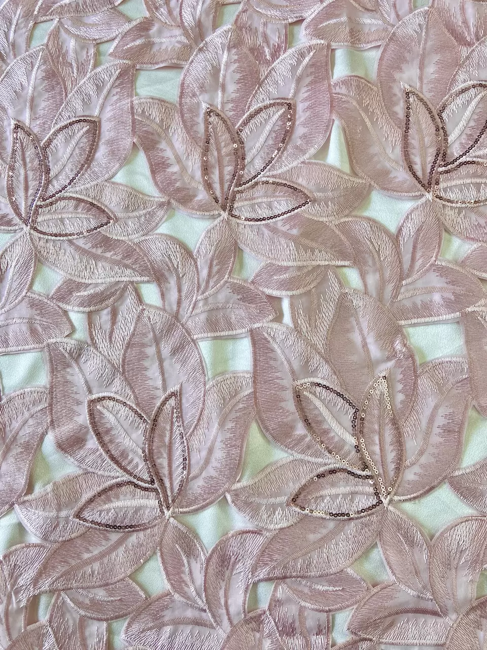 Cut work Leaf Design Imported fabric with Thread & Sequin Embroidery on Pink Cotton Fabric