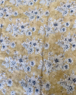 Chinon Floral Printed Yellow Gold Fabric With Sequin Buti All Over