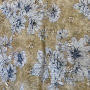 Chinon Floral Printed Yellow Gold Fabric With Sequin Buti All Over