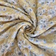 Chinon Floral Printed Yellow Gold Fabric With Sequin Buti All Over