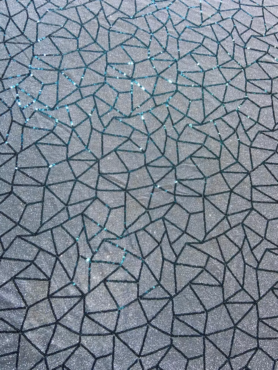 Big Width Sky Blue Lycra Shimmer Fabric with Abstract Sequin Pattern