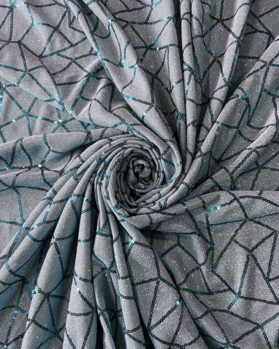 Big Width Sky Blue Lycra Shimmer Fabric with Abstract Sequin Pattern