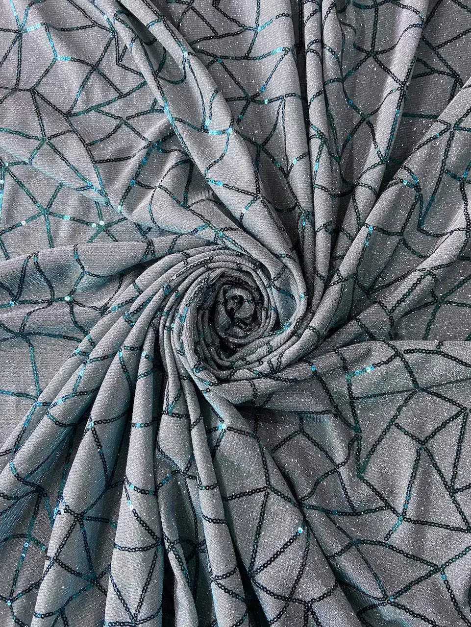 shimmer fabric | Big Width Sky Blue Lycra Shimmer Fabric with Abstract Sequin Pattern
