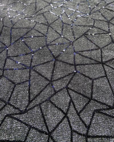 Big Width Midnight Blue Lycra Shimmer Fabric with Abstract Sequin Pattern