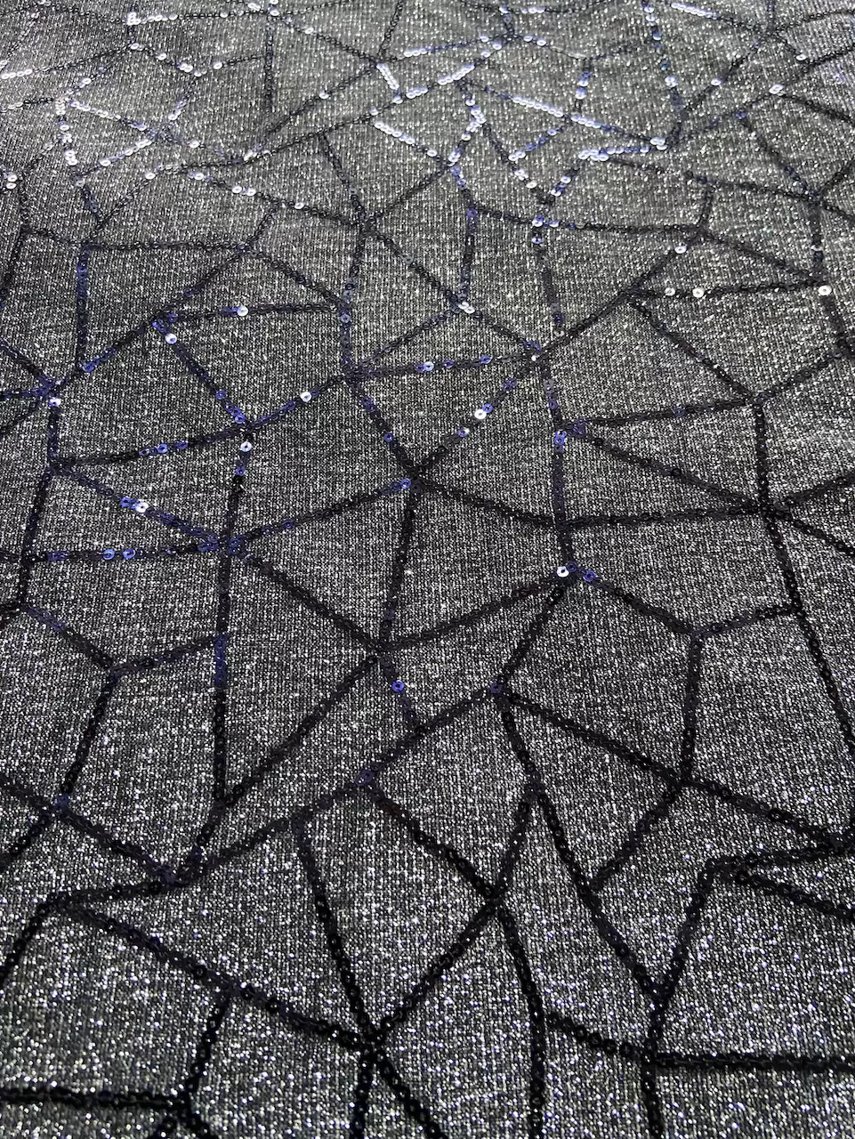 Big Width Midnight Blue Lycra Shimmer Fabric with Abstract Sequin Pattern