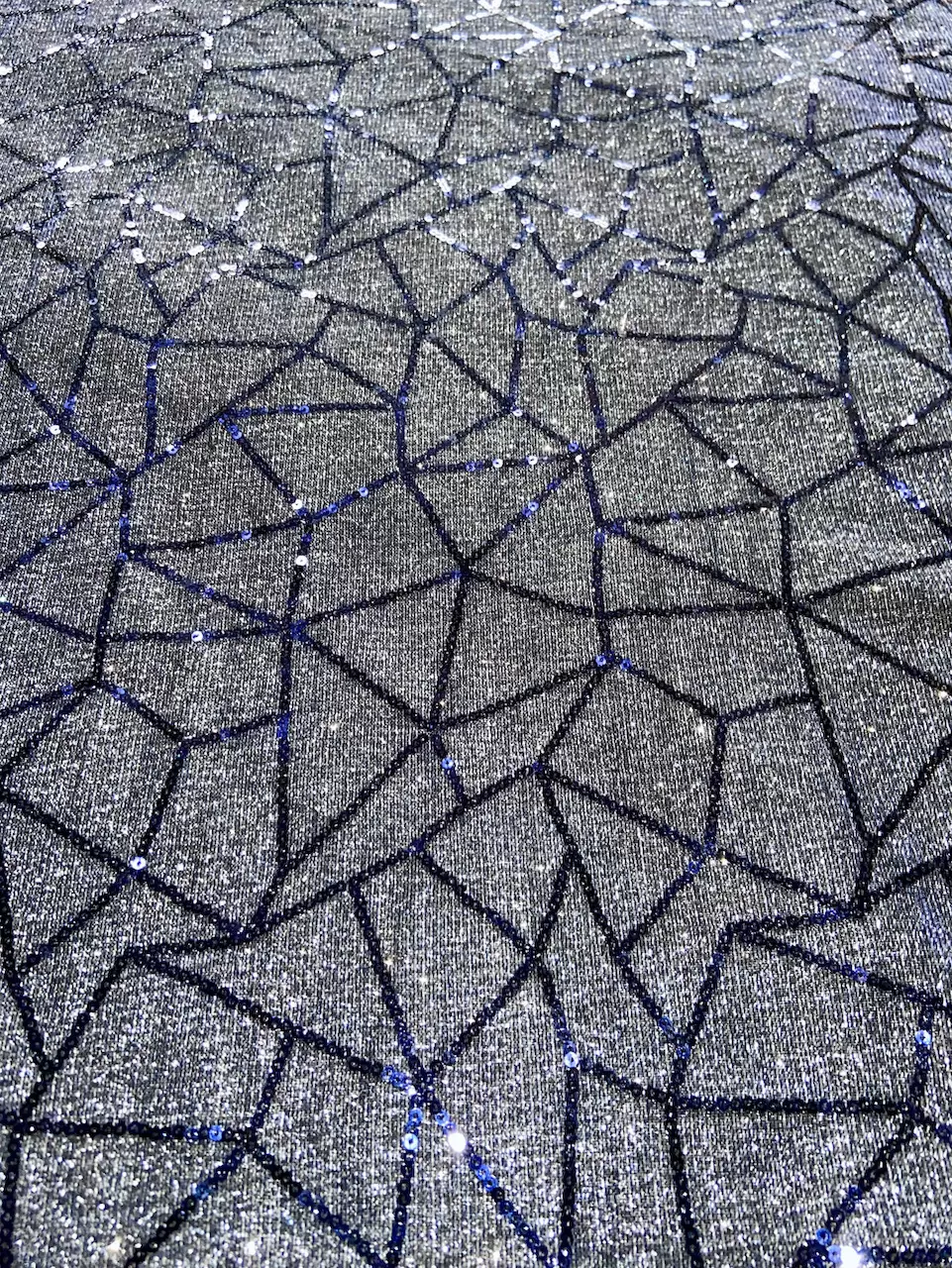 Big Width Midnight Blue Lycra Shimmer Fabric with Abstract Sequin Pattern