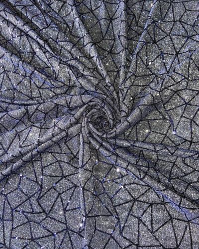 Big Width Midnight Blue Lycra Shimmer Fabric with Abstract Sequin Pattern