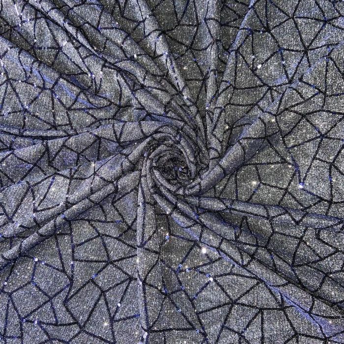 Big Width Midnight Blue Lycra Shimmer Fabric with Abstract Sequin Pattern