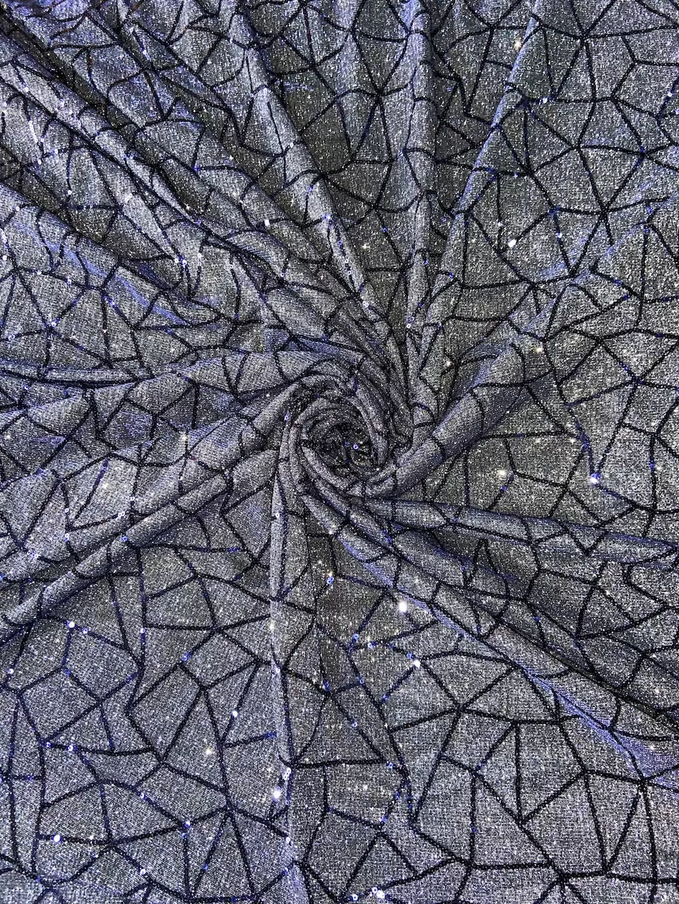 shimmer lycra fabric | Big Width Midnight Blue Lycra Shimmer Fabric with Abstract Sequin Pattern