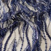 Big Width Navy Blue Net with Thread & Hand Embroidery in Vertical Floral Design