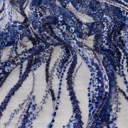 Big Width Navy Blue Net with Thread & Hand Embroidery in Vertical Floral Design