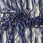 Big Width Navy Blue Net with Thread & Hand Embroidery in Vertical Floral Design