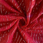 Thread & Sequin Wavy Leaf Pattern Embroidery on Red Georgette Fabric