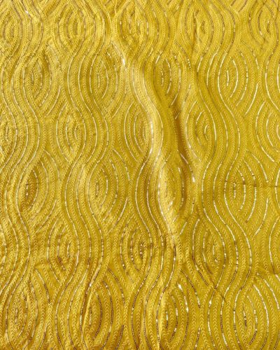 Thread & Sequin Wavy Leaf Pattern Embroidery On Yellow Georgette Fabric