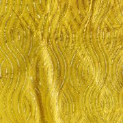 Thread & Sequin Wavy Leaf Pattern Embroidery On Yellow Georgette Fabric