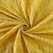 Thread & Sequin Wavy Leaf Pattern Embroidery On Yellow Georgette Fabric