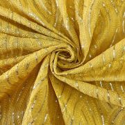 Thread & Sequin Wavy Leaf Pattern Embroidery On Yellow Georgette Fabric