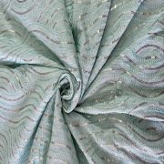 Thread & Sequin Wavy Leaf Pattern Embroidery on Sky Blue Georgette Fabric