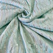 Thread & Sequin Wavy Leaf Pattern Embroidery on Sky Blue Georgette Fabric