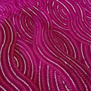 Thread & Sequin Wavy Leaf Pattern Embroidery On Rani Pink Georgette Fabric