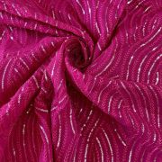 Thread & Sequin Wavy Leaf Pattern Embroidery On Rani Pink Georgette Fabric