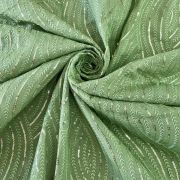 georgette fabric | georgette fabric with embroidery | georgette | georgette fabric | Thread & Sequin Wavy Leaf Pattern Embroidery On Pishta Green Georgette Fabric