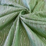 Thread & Sequin Wavy Leaf Pattern Embroidery On Pishta Green Georgette Fabric