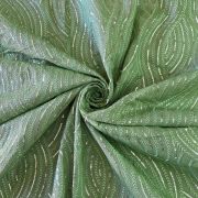 Thread & Sequin Wavy Leaf Pattern Embroidery On Pishta Green Georgette Fabric