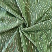 Thread & Sequin Wavy Leaf Pattern Embroidery on Deep Mehendi Georgette Fabric