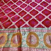 Rani Pink Gharchola & Bandhani Printed Organza Fabric with Banarasi Border