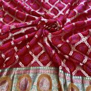 printed organza fabric india | printed organza fabric | cotton fabric | Rani Pink Gharchola & Bandhani Printed Organza Fabric with Banarasi Border