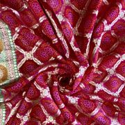 Rani Pink Gharchola & Bandhani Printed Organza Fabric with Banarasi Border