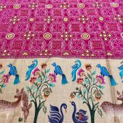 Rani Traditional Indian Printed Silk Fabric with Peacock Banarasi Border