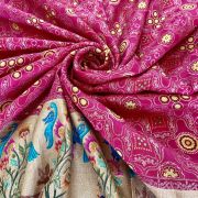 Rani Traditional Indian Printed Silk Fabric with Peacock Banarasi Border