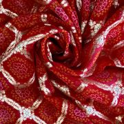 Red Gharchola & Bandhani Printed Organza Fabric with Banarasi Border