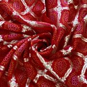 Red Gharchola & Bandhani Printed Organza Fabric with Banarasi Border