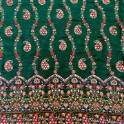 Multicoloured Paisley Pattern Thread and Mirror Embroidery on Bottle Green Georgette Fabric