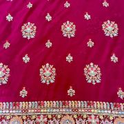 Multicoloured Floral Pattern Thread and Sequin Embroidery on Hot Pink Georgette Fabric