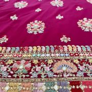 Multicoloured Floral Pattern Thread and Sequin Embroidery on Hot Pink Georgette Fabric