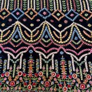 MultiColoured Stripe Floral Pattern Thread and Mirror Embroidery on Black Georgette Fabric