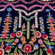 MultiColoured Stripe Floral Pattern Thread and Mirror Embroidery on Black Georgette Fabric