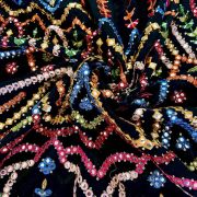 black georgette fabric | georgette fabric with embroidery | MultiColoured Stripe Floral Pattern Thread and Mirror Embroidery on Black Georgette Fabric