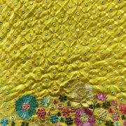 Multicoloured Floral Pattern Mirror & Thread Embroidery on Bright Yellow Georgette