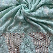 Chikankari Embroidery with Holographic Sequin and Mirror work On Sky Blue Georgette