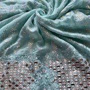 Chikankari Embroidery with Holographic Sequin and Mirror work On Sky Blue Georgette